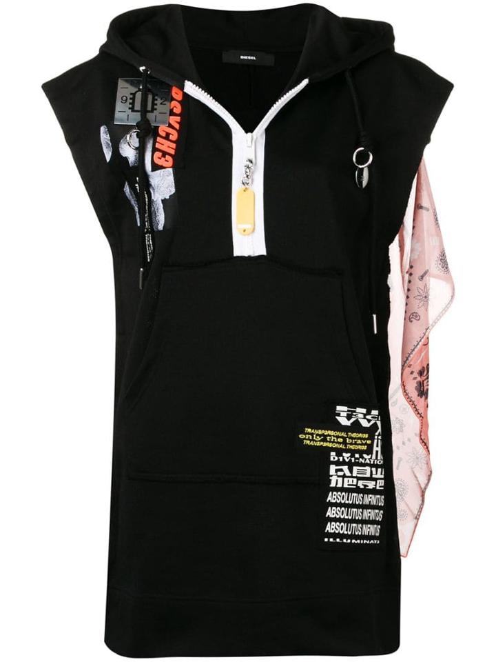 Diesel Printed Panelled Hoodie - Black