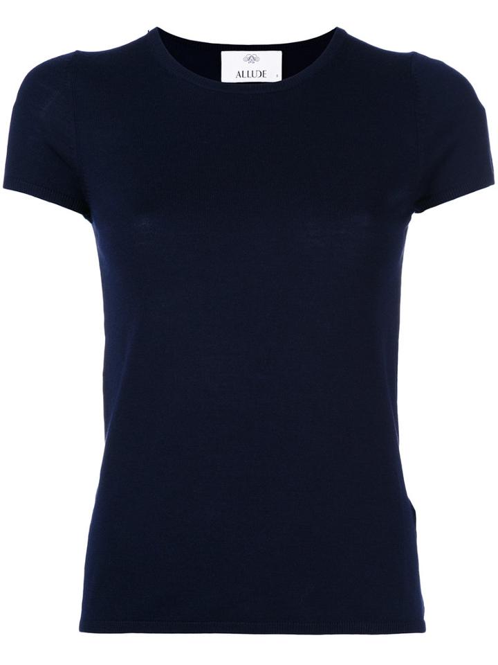 Allude Short Sleeve Fitted Knit Top, Women's, Size: Medium, Blue, Virgin Wool