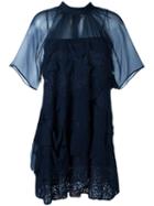 No21 - Ruffled Sheer Dress - Women - Silk/cotton/polyamide/acetate - 40, Women's, Blue, Silk/cotton/polyamide/acetate