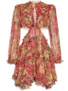 Zimmermann Melody Cutout Floral-print Silk-crepe Mini Dress - Red