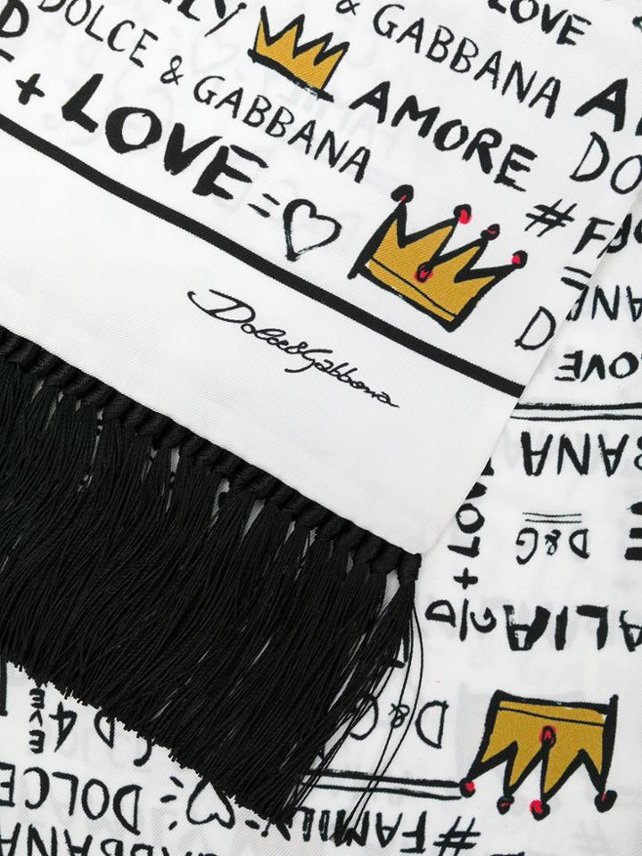 Dolce & Gabbana Printed Crown Scarf - White