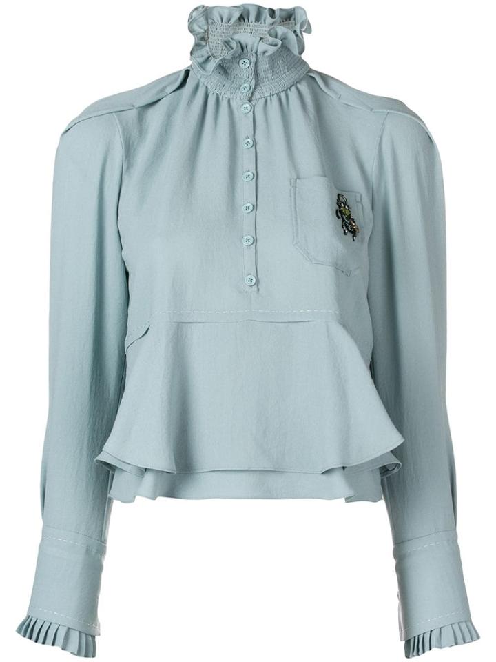 Carven Smocked Collar Blouse - Blue