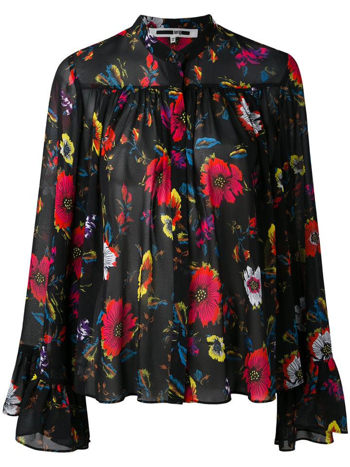 Mcq Alexander Mcqueen - Oversized Floral Print Blouse - Women - Polyester - 42, Black, Polyester