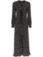 Miu Miu Star Print Bow Front Midi Dress - Black
