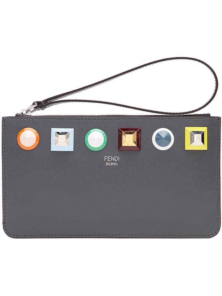 Fendi Flat Clutch With Studs - Grey