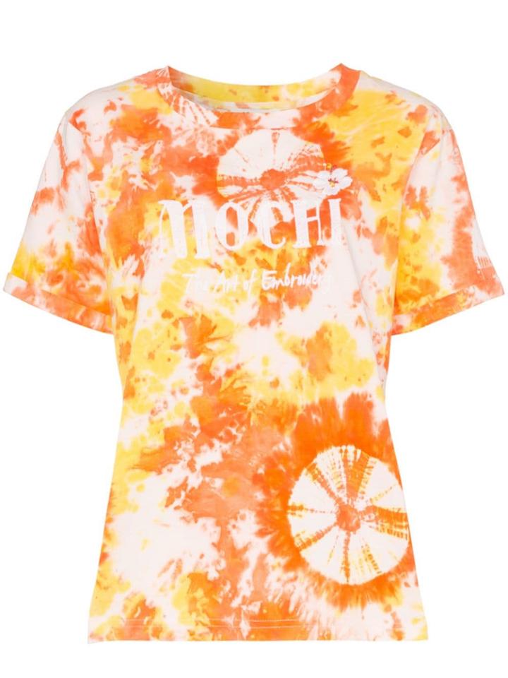 All Things Mochi Logo Embroidered Tie-dye Cotton T-shirt - Orange