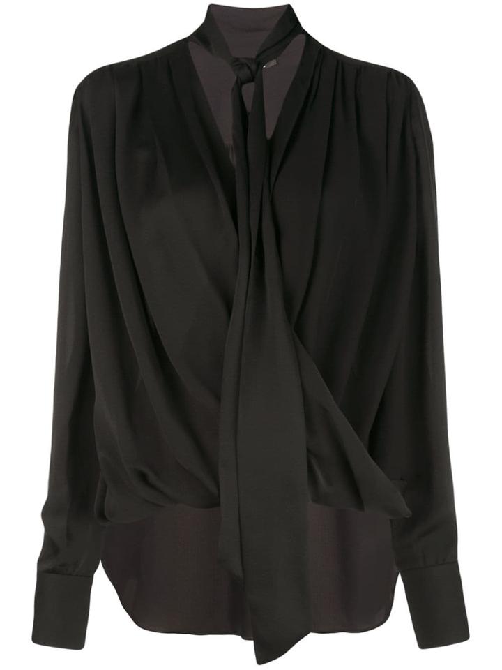 Derek Lam Oversized Long Sleeve Draped Georgette Wrap Blouse With Neck