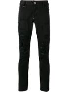 Philipp Plein Distressed Skinny Jeans, Men's, Size: 33, Black, Cotton/polyester/spandex/elastane