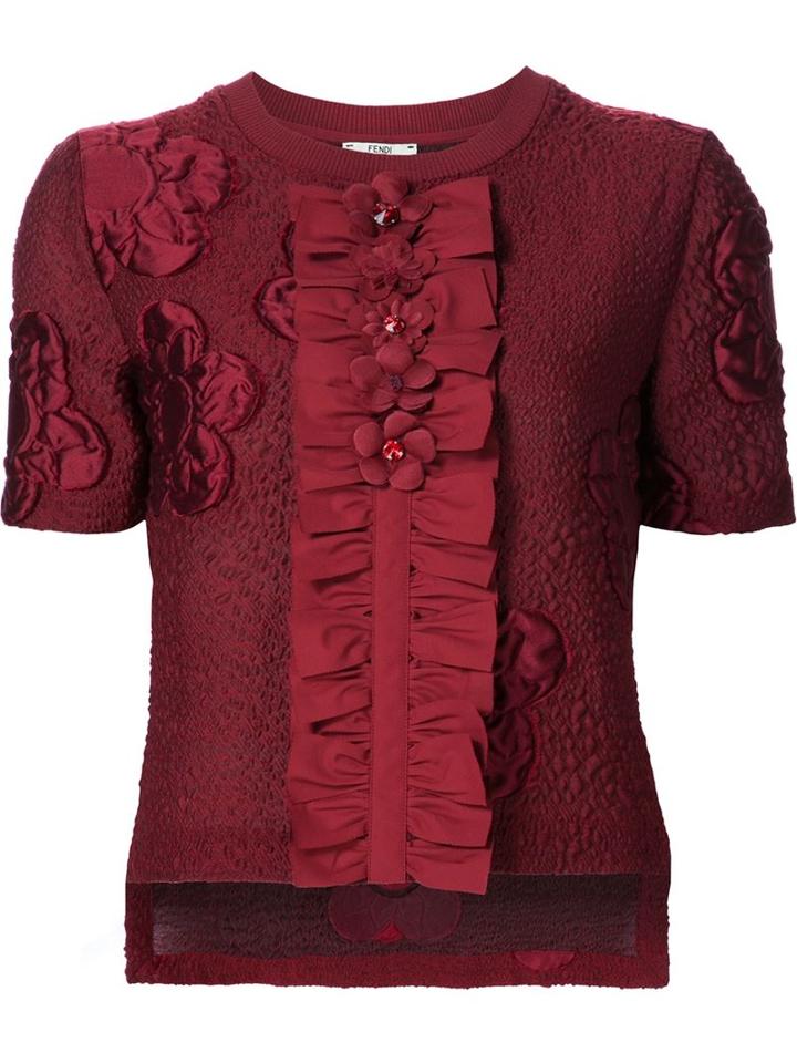 Fendi Floral Motif Top, Women's, Size: 38, Red, Virgin Wool/polyester/silk