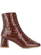 By Far Crocodile Embossed Block Heel Boots - Brown