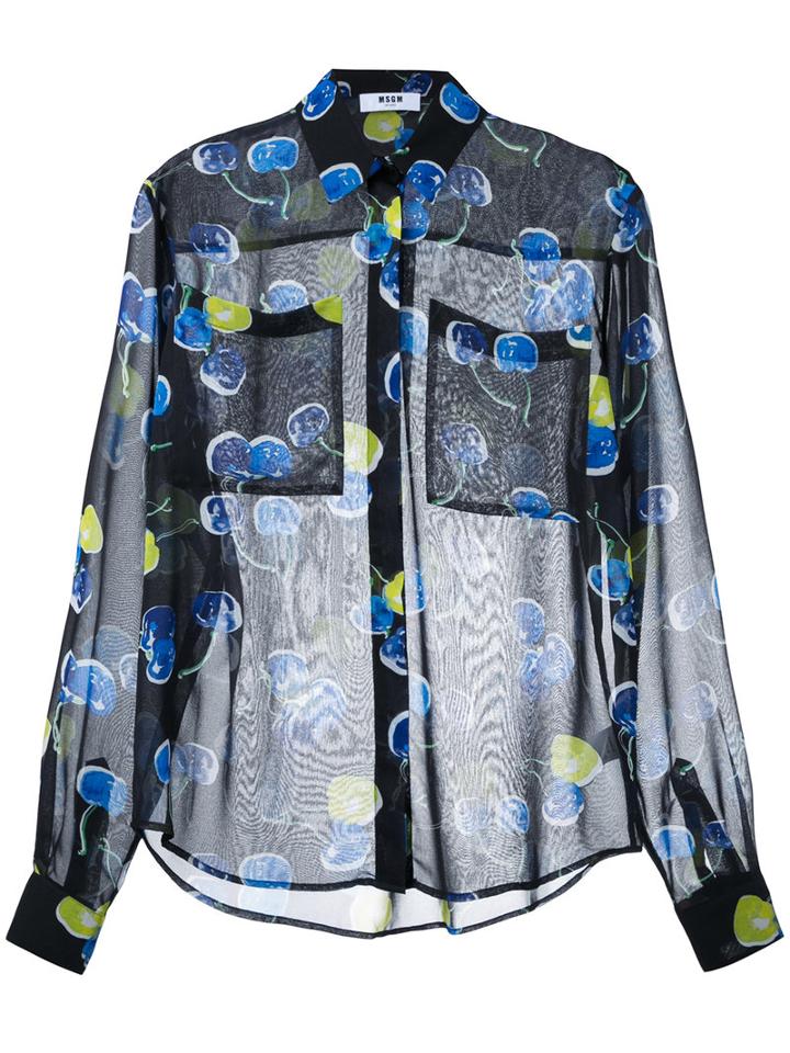 Msgm - Watercolour Cherry Print Shirt - Women - Polyester - 40, Black, Polyester