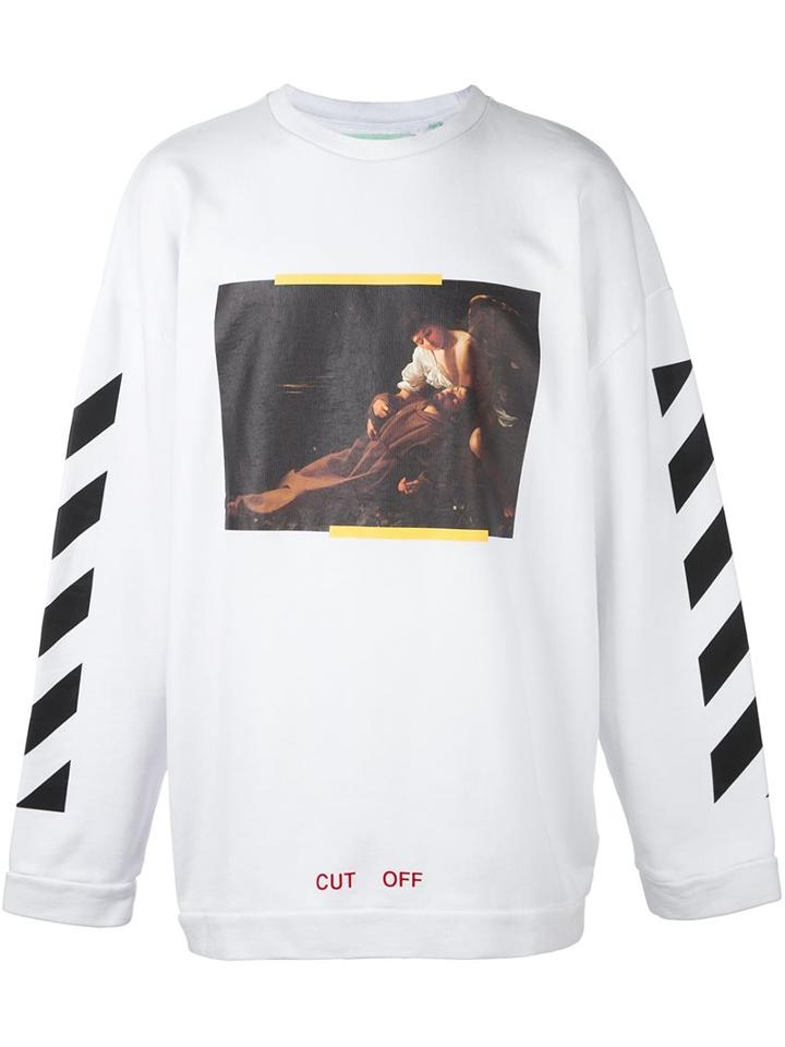 Off-white 'painting' Print Striped Sweatshirt, Men's, Size: Small, White, Cotton