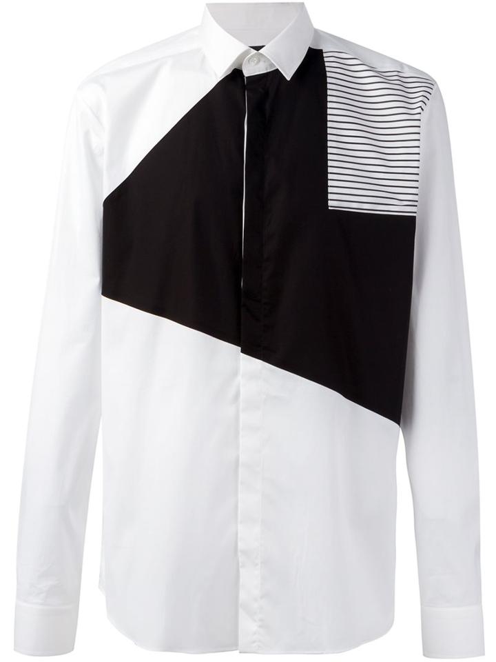 Les Hommes Colour Block Shirt, Men's, Size: 46, White, Cotton/spandex/elastane