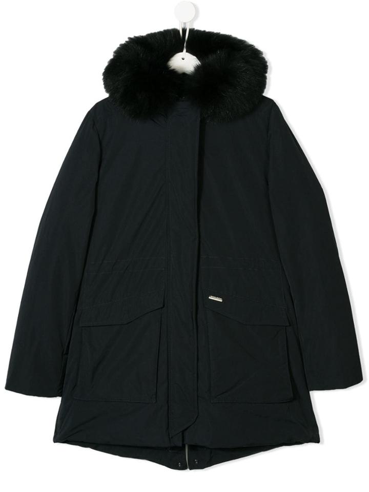 Woolrich Kids Teen Fur Hood Coat - Blue