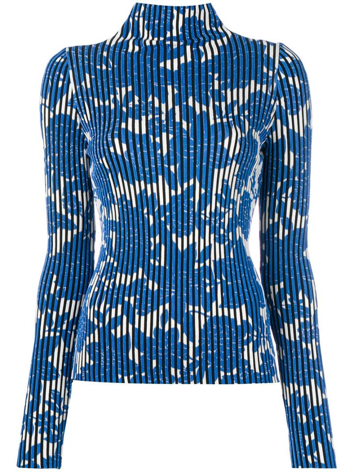 Christian Wijnants - Striped Floral Sweater - Women - Polyester/viscose - L, Blue, Polyester/viscose