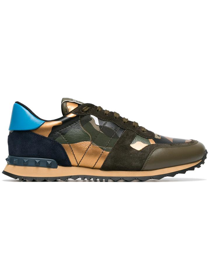 Valentino Khaki Rockstud Camouflage Sneakers - Unavailable