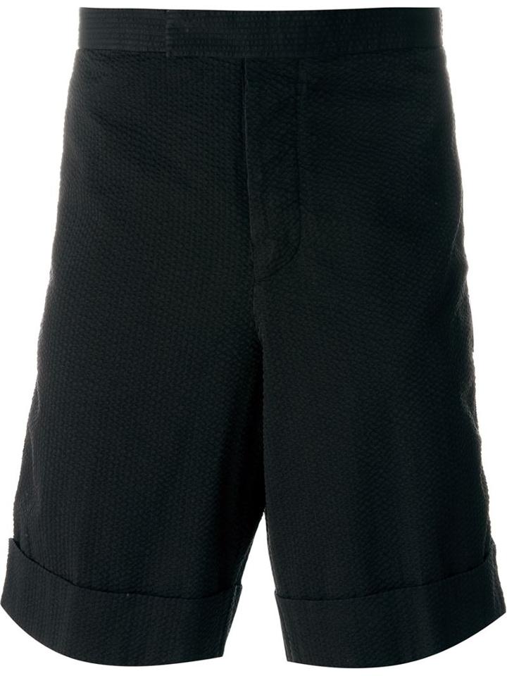 Moncler Gamme Bleu Logo Patch Textured Shorts, Men's, Size: 4, Black, Cotton