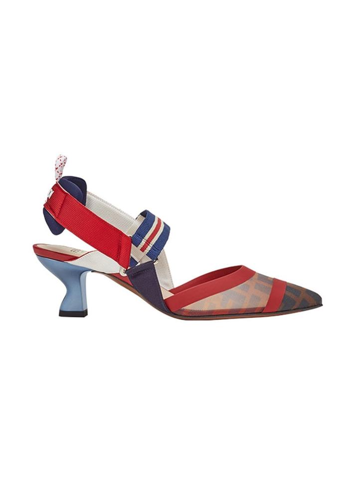 Fendi Zucca Sports Band Slingback Pumps - Red