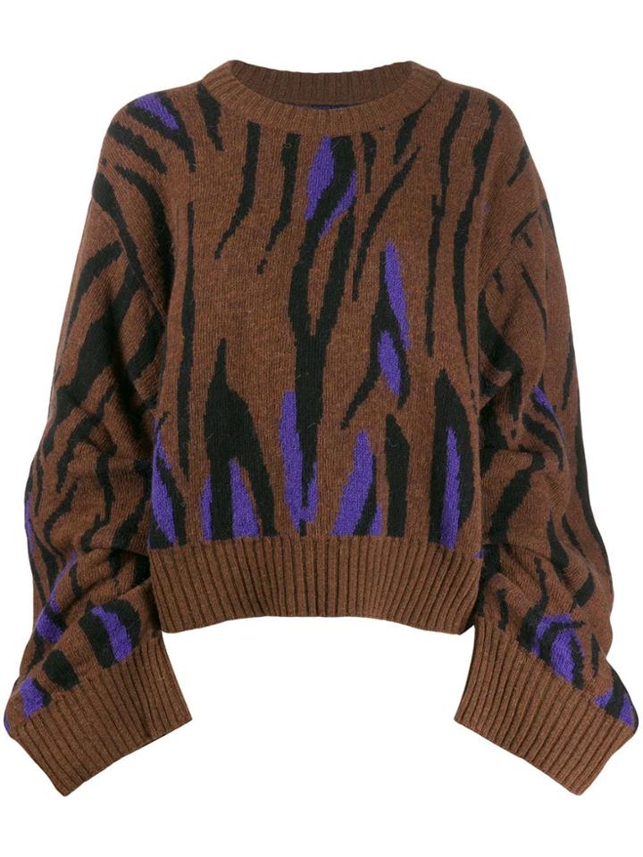 Circus Hotel Contrast Animal Print Jumper - Brown