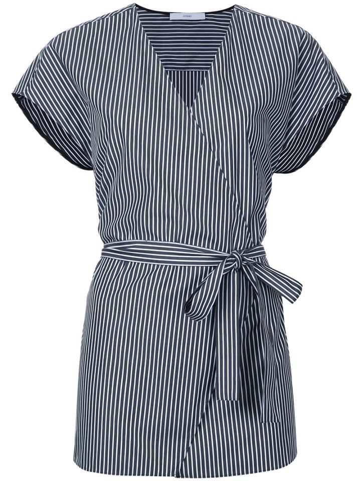 Astraet - Striped Wrap Top - Women - Cotton - One Size, Grey, Cotton