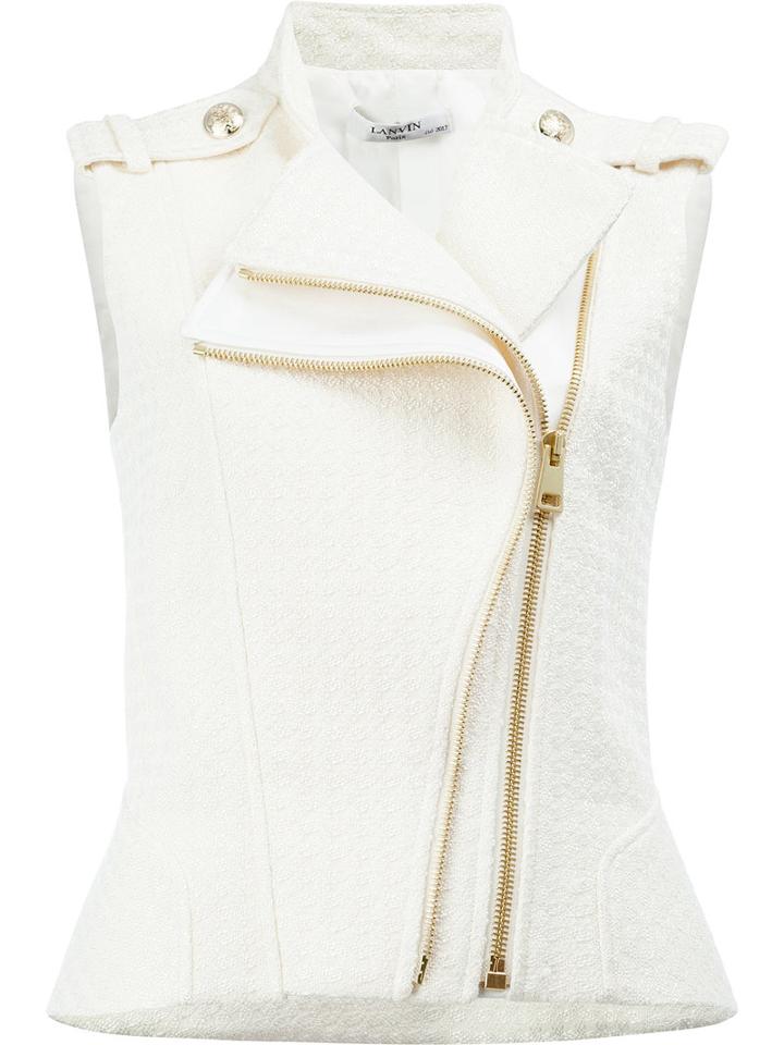 Lanvin Sleeveless Biker Gilet, Women's, Size: 36, White, Cotton/acetate/cupro/wool