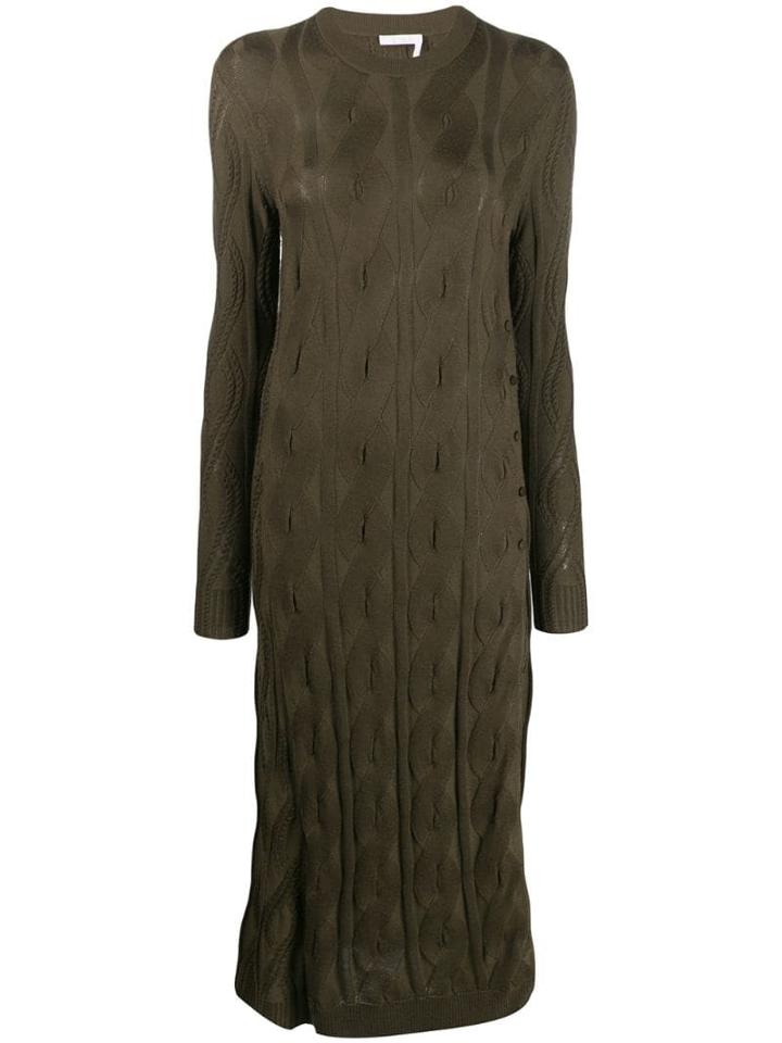 Chloé Cable Knit Jumper Dress - Green