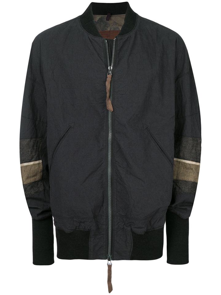 Ziggy Chen Contrast Sleeve Bomber Jacket - Black