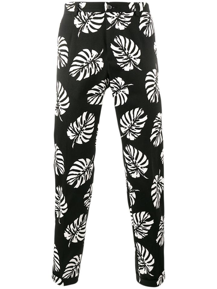 Dolce & Gabbana Palm Leaf Print Trousers, Men's, Size: 46, Black, Cotton/spandex/elastane