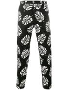 Dolce & Gabbana Palm Leaf Print Trousers, Men's, Size: 46, Black, Cotton/spandex/elastane