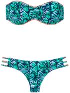 Brigitte Bandeau Bikini Set - Green, Navy, Coral
