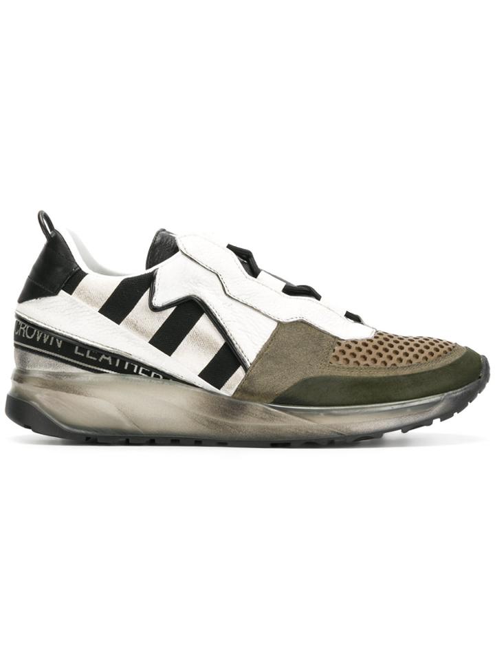 Leather Crown Casual Striped Sneakers - Green