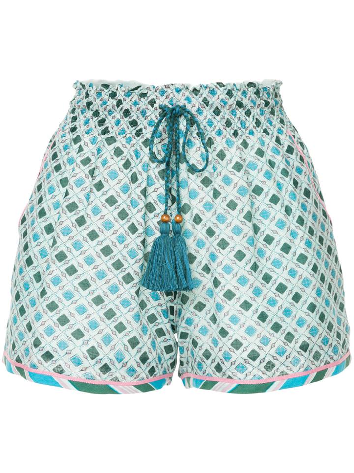 Talitha Tusti Print Ruched Shorts - Blue