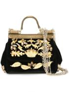 Dolce & Gabbana Mini 'sicily' Tote, Women's, Black, Leather/velvet/metal/crystal
