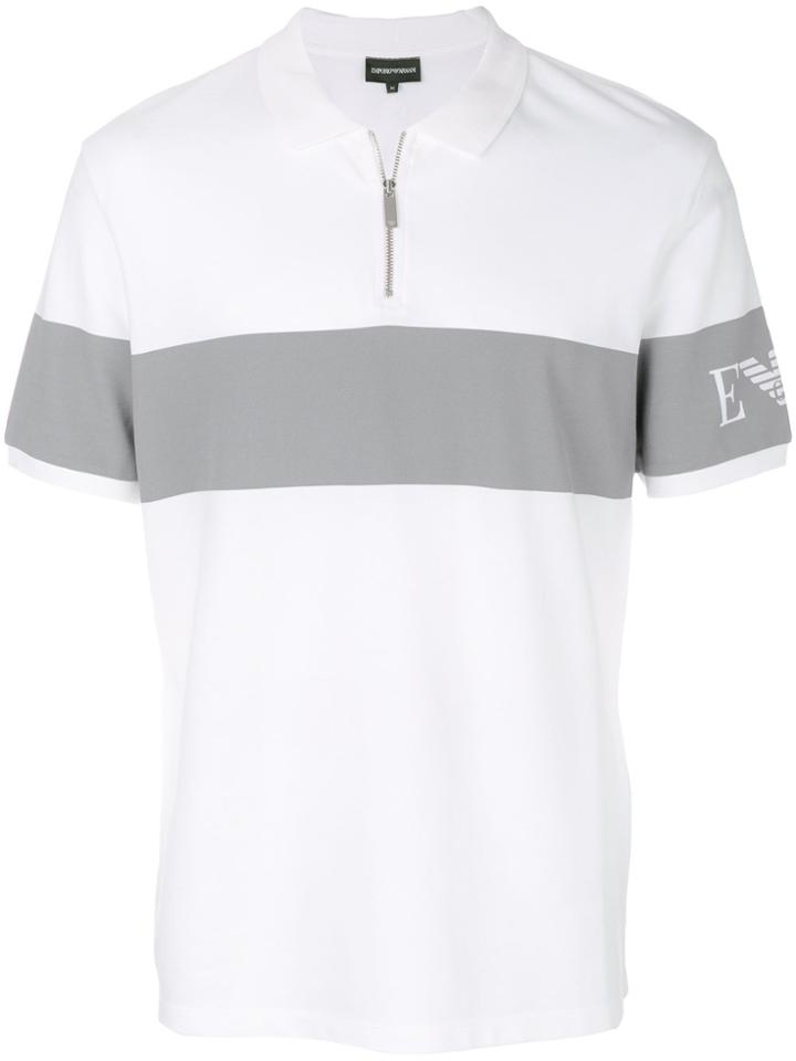 Emporio Armani Zipped Logo Band Polo Shirt - White