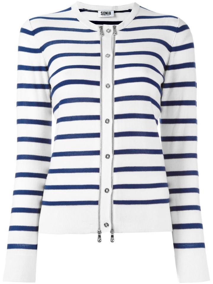 Sonia By Sonia Rykiel Zipper Detail Striped Cardigan, Women's, Size: Medium, White, Cotton/wool