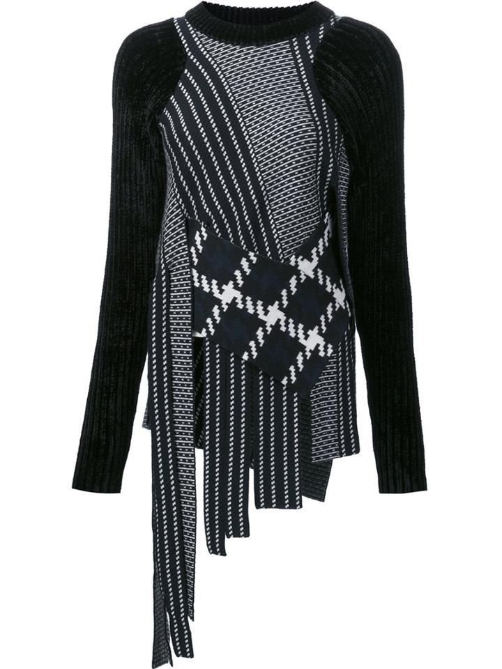 3.1 Phillip Lim Fringed Check Jumper, Women's, Size: Small, Black, Nylon/spandex/elastane/viscose/wool