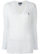 Polo Ralph Lauren Braided V-neck Jumper, Women's, Size: Medium, White, Cotton