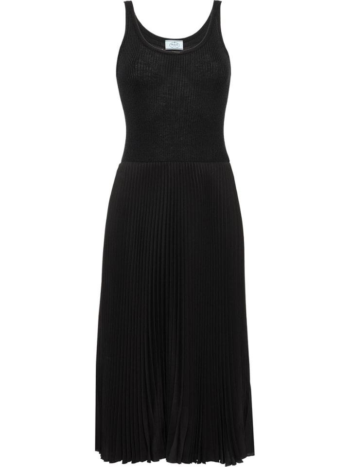 Prada Flared Ribbed Midi Dress - Black