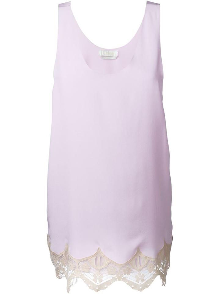 Chloé Lace Trim Vest Top, Women's, Size: 38, Pink/purple, Silk/cotton/polyester