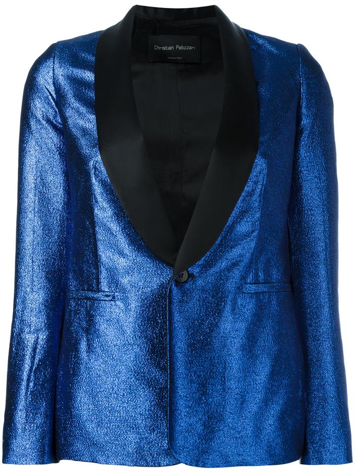 Christian Pellizzari Metallic Blazer, Women's, Size: 42, Blue, Polyester/polyamide/acetate/viscose