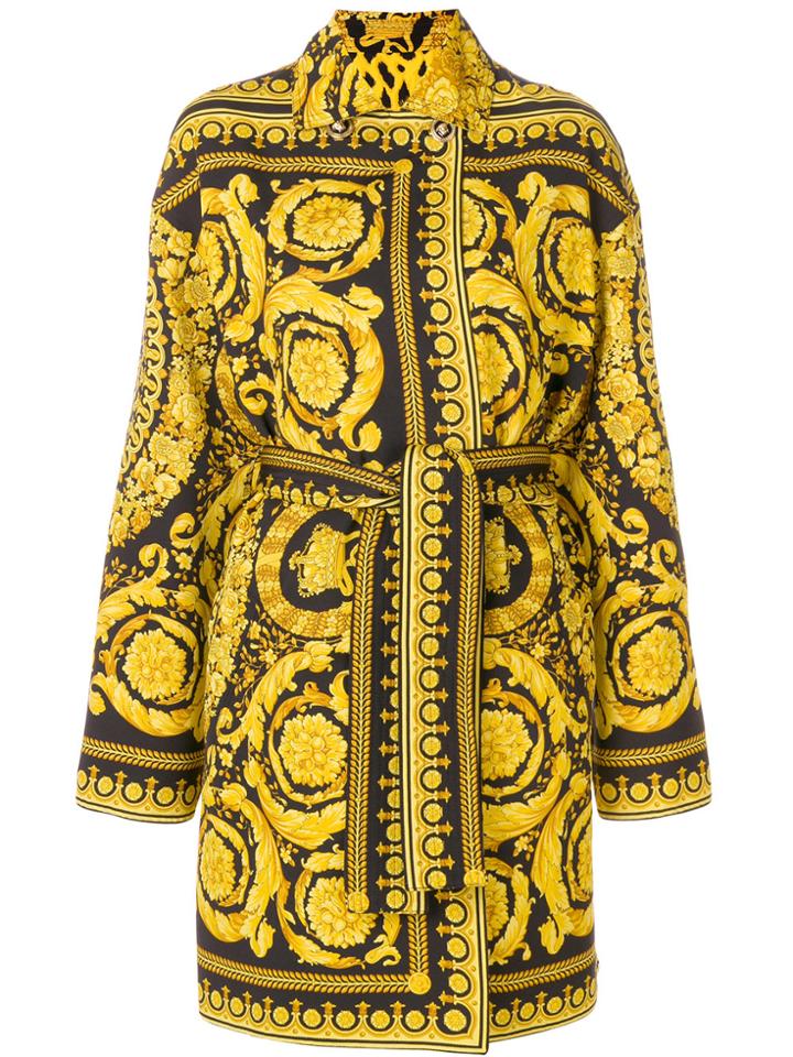 Versace Baroque Print Wrap Coat - Yellow & Orange