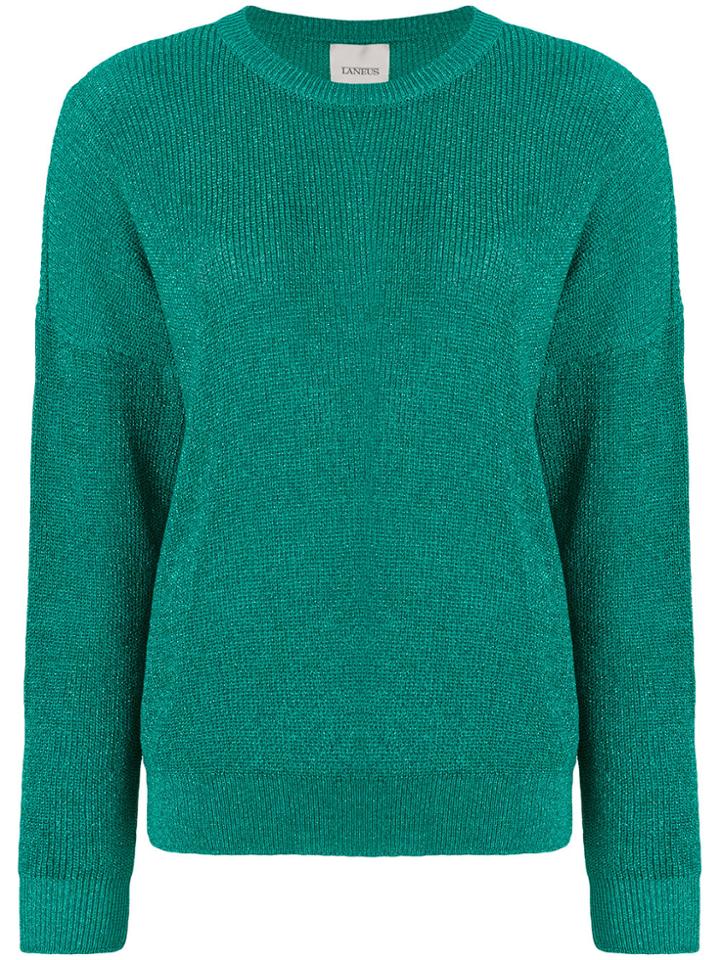 Laneus Metallic Thread Slouchy Sweater - Green