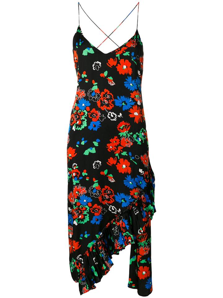 Isabelle Blanche Floral Print Asymmetrical Dress - Black