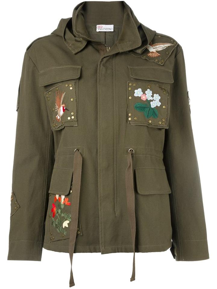 Red Valentino Embroidered Military Jacket, Women's, Size: 42, Green, Cotton/polyester