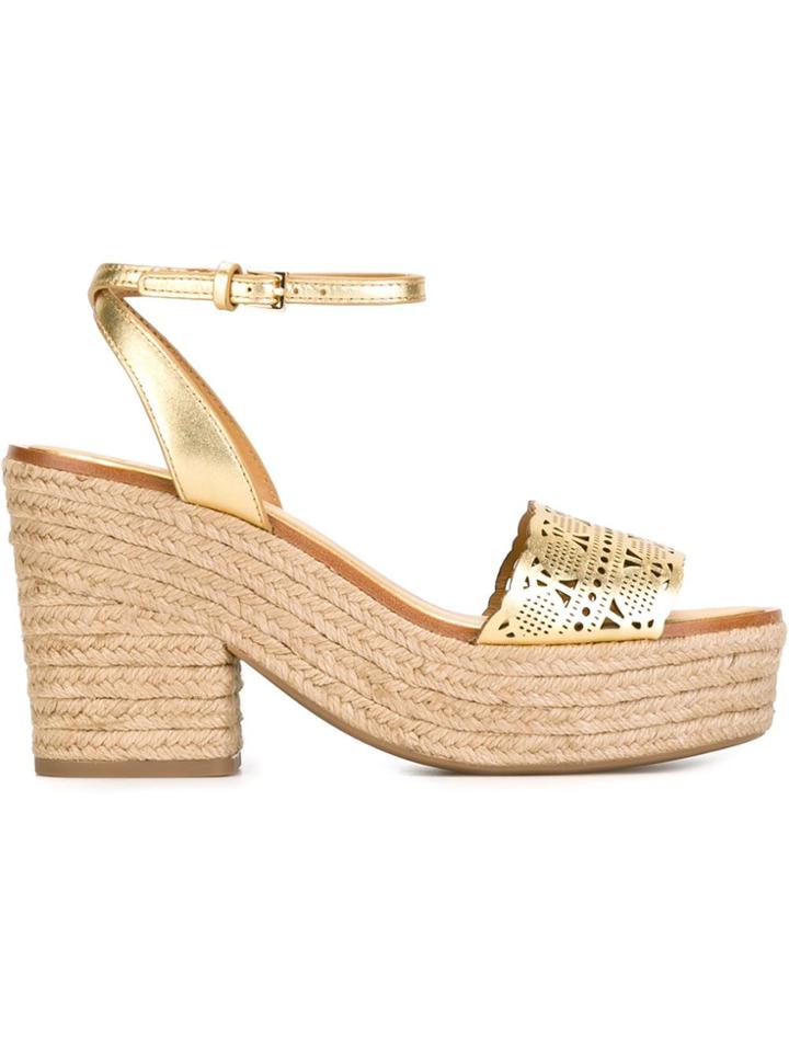 Tory Burch Laser Cut Detail Sandals - Metallic