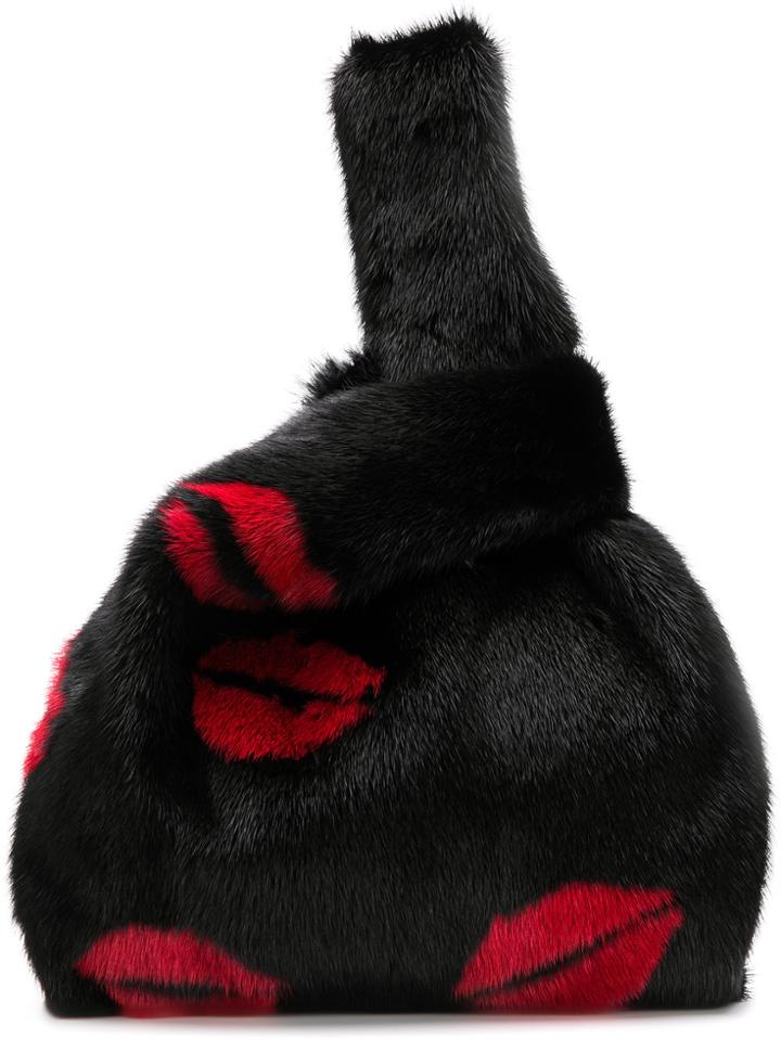 Simonetta Ravizza Furrissima Lip Tote Bag - Black