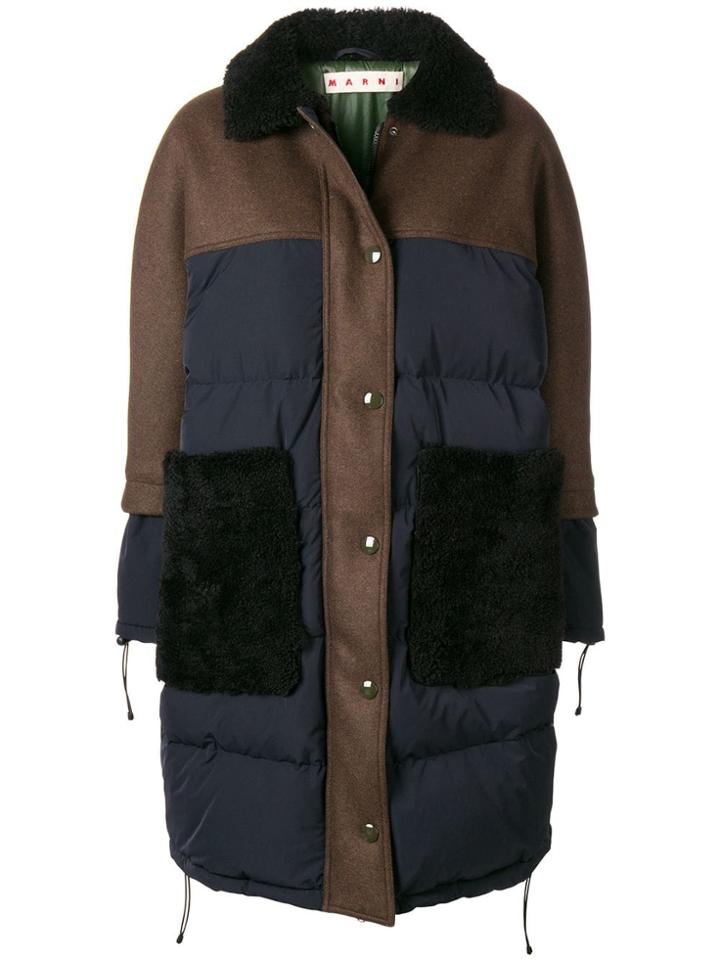 Marni Padded Colour Block Coat - Blue