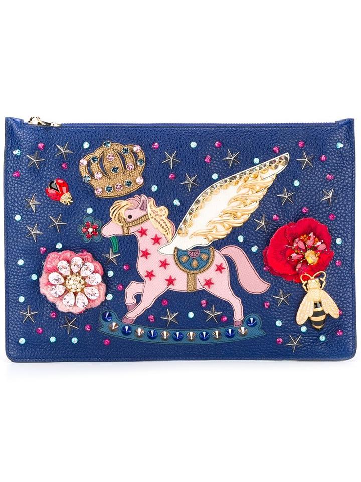 Dolce & Gabbana Rocking Pony Patch Clutch, Women's, Blue