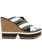 Robert Clergerie Striped Strappy Mule Wedges - Black