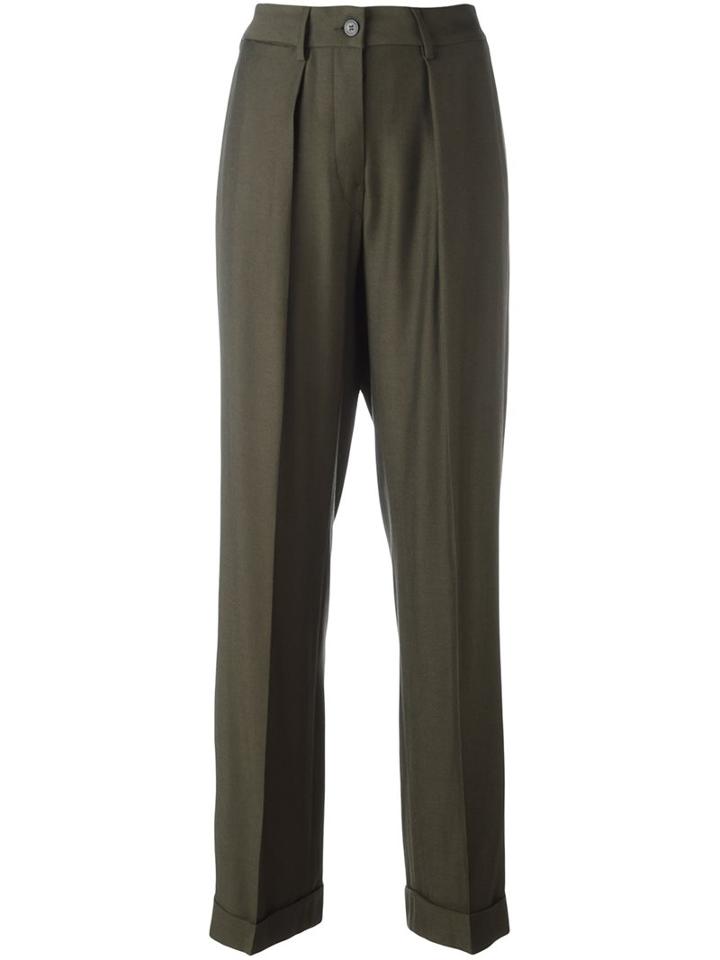 Mm6 Maison Margiela Pleated Front Trousers, Women's, Size: 44, Green, Viscose/wool